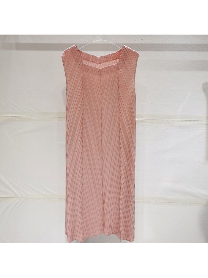 High end pleated minimalist fashion casual mid length herringbone pleated dress 