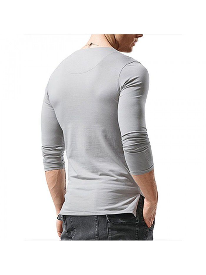 Long sleeved round neck T-shirt Men's bottom shirt Men's T-shirt