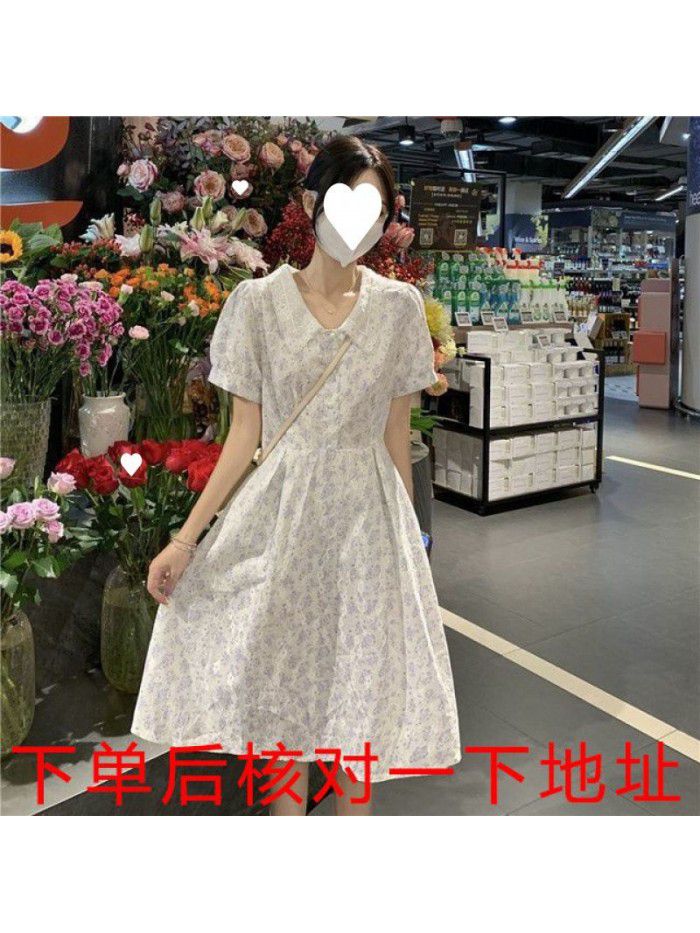 Fragmented Flower Dress Mid length Summer New Style Slim Short Sleeve French Small Dress  Fragmented Flower Dress Mid length Summer New Style Slim Short Sleeve French Small Dress