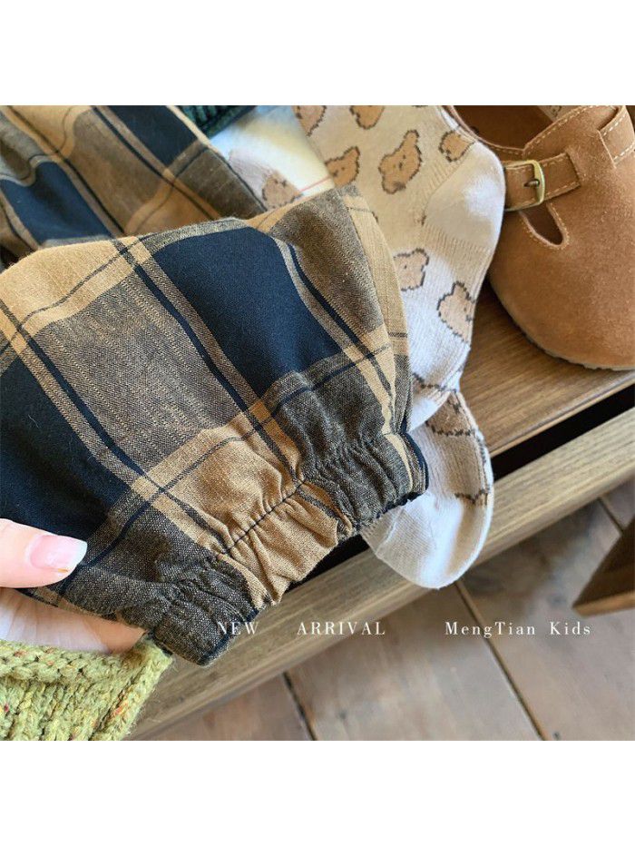 Spring and Autumn New Children's Pants Children's Korean Checkered Pants Men's Fashion Spring and Autumn Leisure Pants 