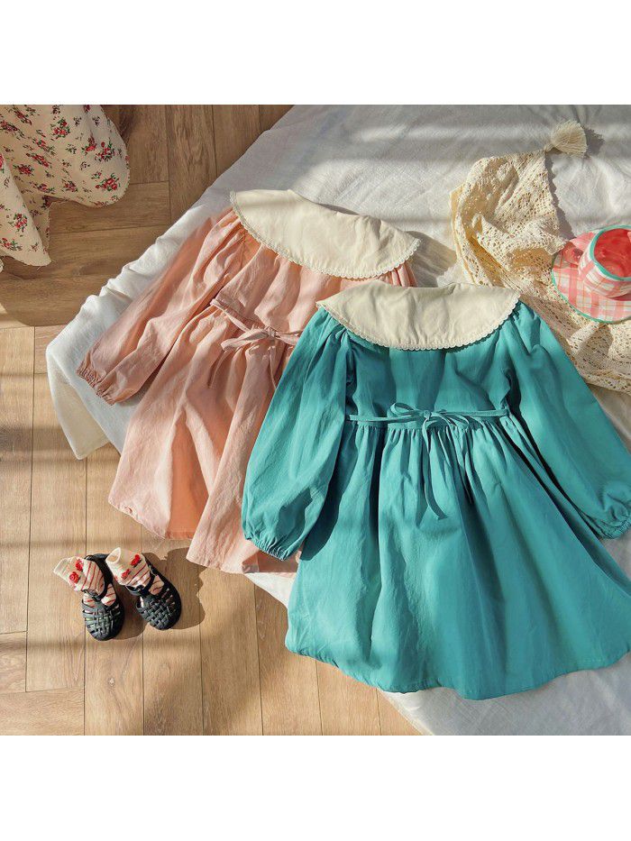 Autumn style small and medium-sized girl children's dress princess skirt cotton long sleeved children's skirt 