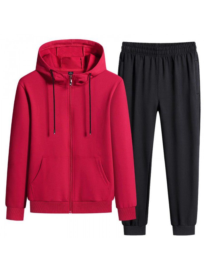 Spring and autumn sports suit men's casual running suit two-piece hood 