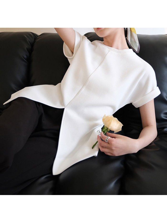 Split Shoulder T-shirt for Women's Summer New Style Waist Slim Fit and Slim Fit Short Sleeve Top 