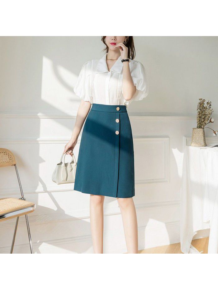 High waisted skirt, spring and summer new retro asymmetric slimming commuter A-line skirt 