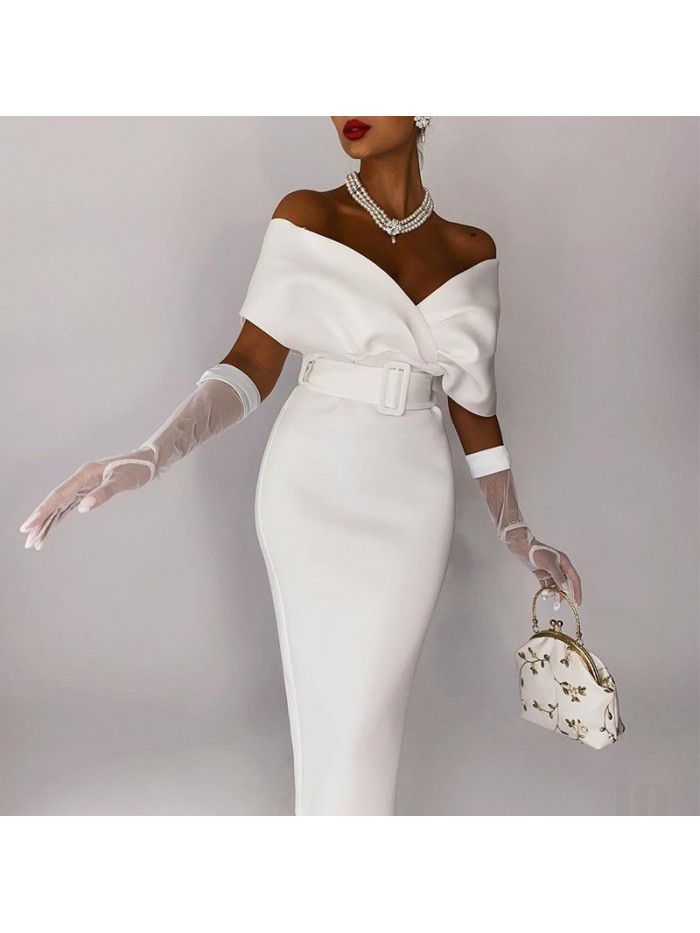 Women Wrapped Chest High Waist Solid Color Bandage Dress 
