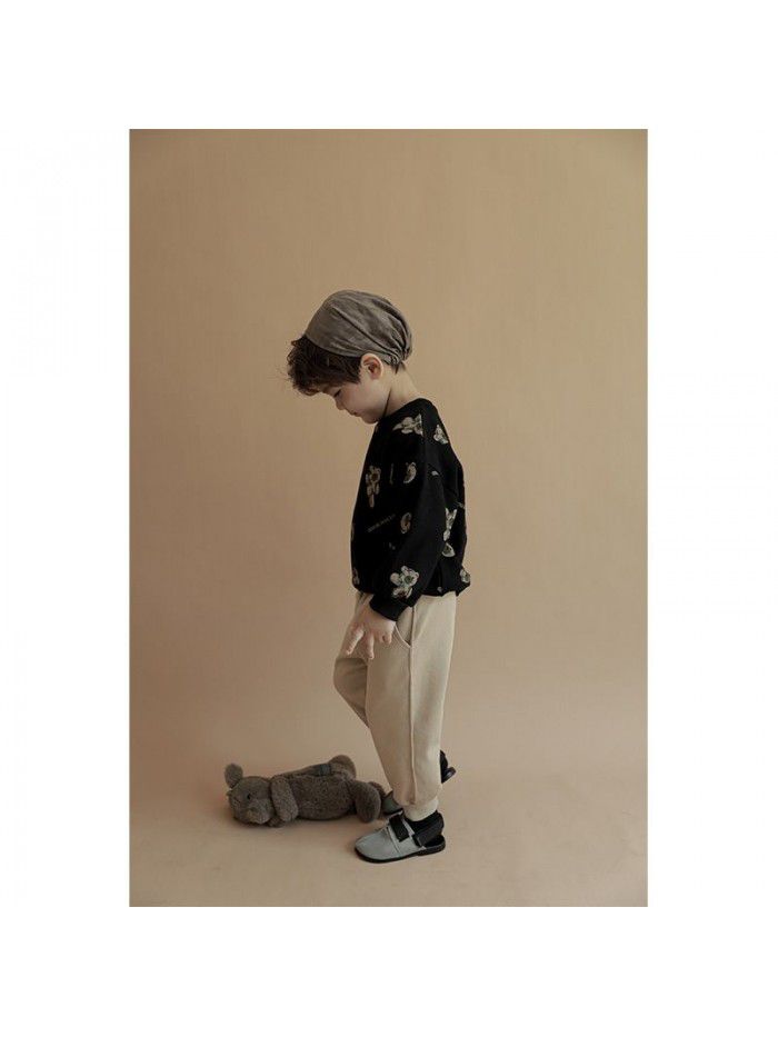 Boys' Sweater Spring and Autumn Cartoon Print Long Sleeve T-shirt Children's Bottom Top 