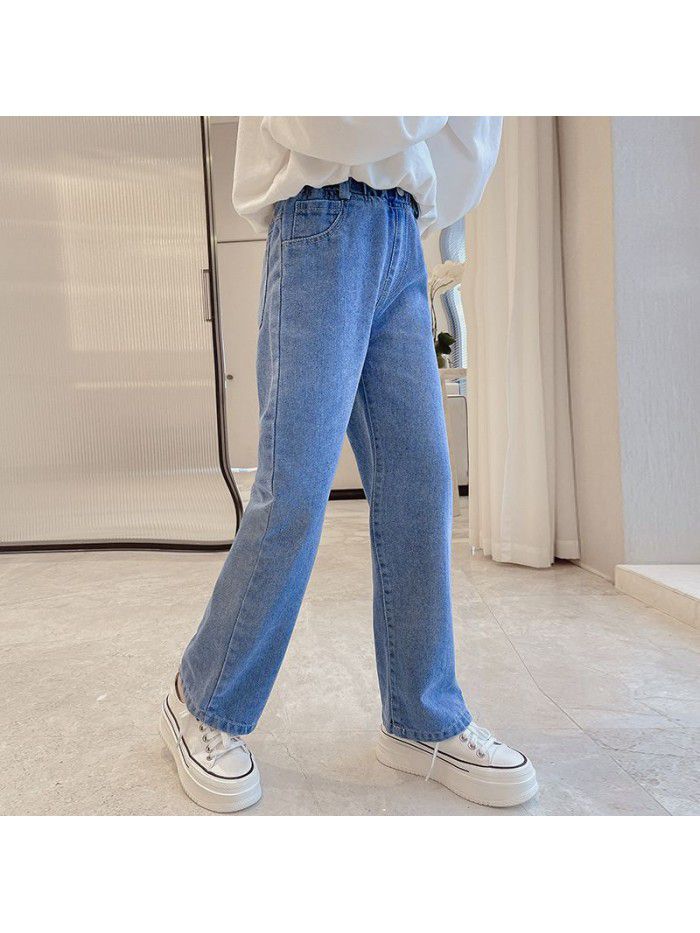 Girls' Denim Wide Leg Pants Spring and Autumn Outwear Fashionable New Medium and Large Children's Loose Pants Children's Pants 