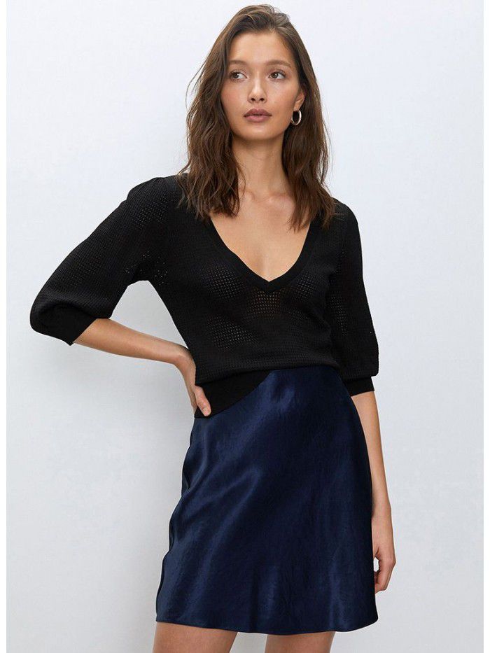 Xia Zhen Si Mulberry Silk High Waist Glossy Drop Short Skirt Half length Skirt