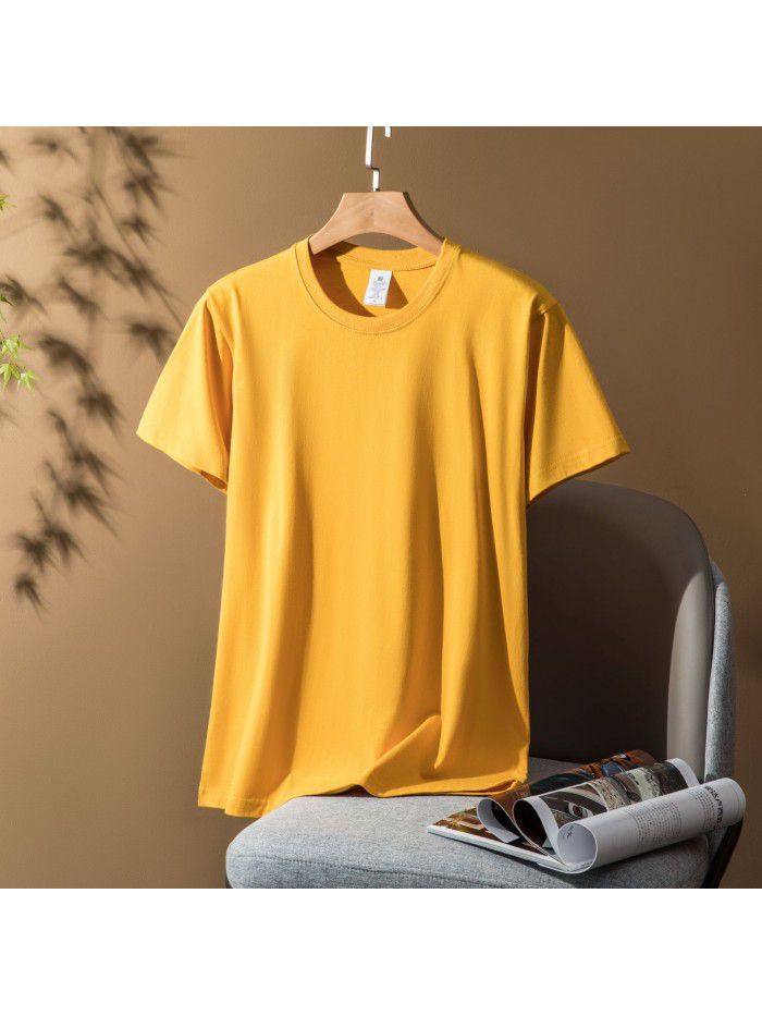 Thick Short Sleeve T-shirt for Men and Women Combed Pure Cotton Spring/Summer Solid Color Loose Half Sleeve Underlay Shirt 