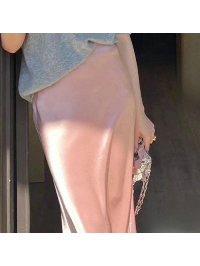Xia Zhen Si Mulberry Silk High Waist Glossy Drop Short Skirt Half length Skirt