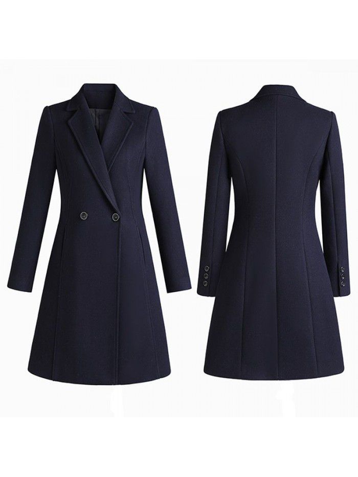 High end woolen coat, women's mid length winter thick cotton jacket, suit jacket
