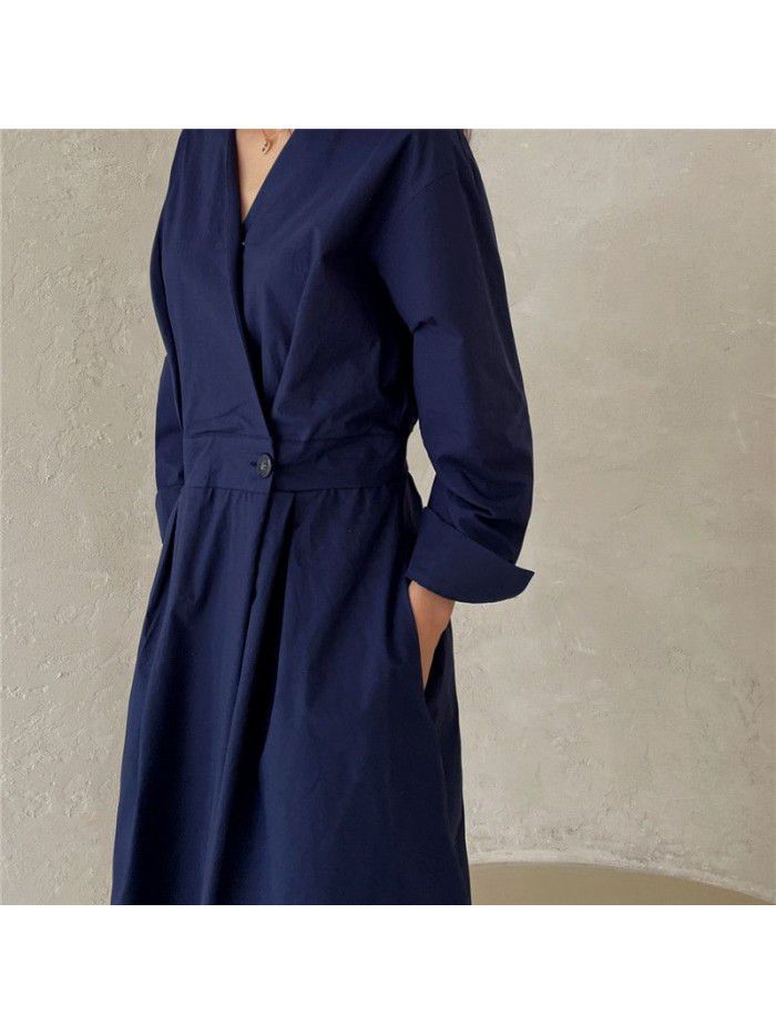 Loose oversized dress with elastic high waistline and slimming pullover bottom shirt casual student knee length skirt trend 