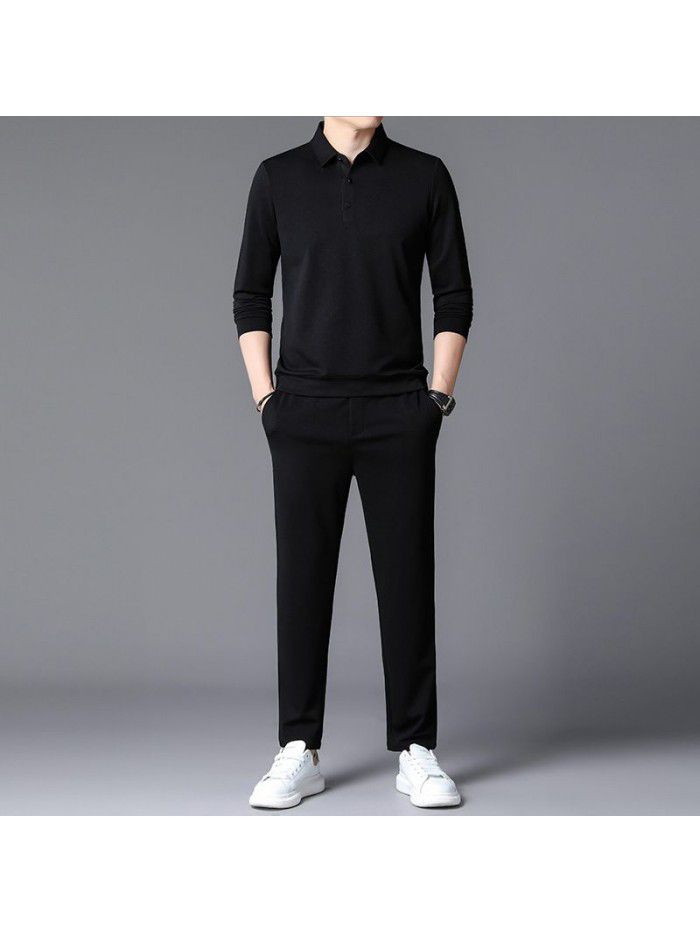 Autumn New Sports Set Men's Youth Set Fashion Trend Round Neck Cotton Sweater Casual Pants Two Piece Set 