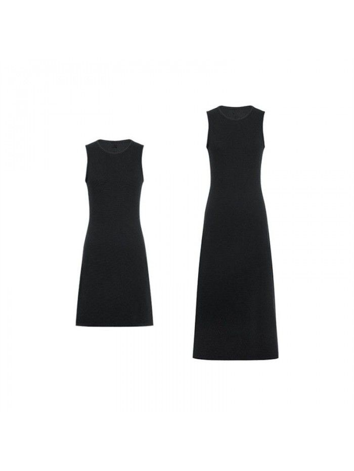 Little Black Dress French Elegant Cloud Ladder Cotton Slim Fit Sleeveless Elastic Tank Top Dress 