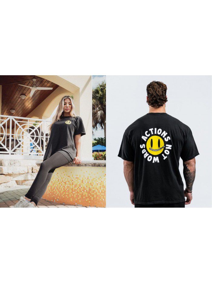Cotton Short Sleeve T-shirt for Men and Women Summer New Trend Fitness Top Loose Fit