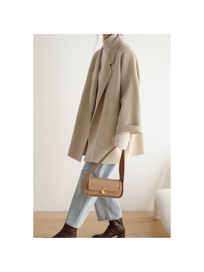 Double sided cashmere coat for women's autumn and winter new woolen small loose woolen coat