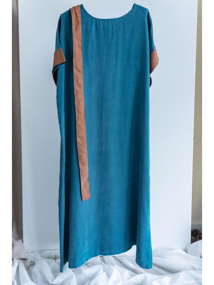 Spring and Summer Women's New Copper Spandex Contrast Loose Pullover Waistband Dress 