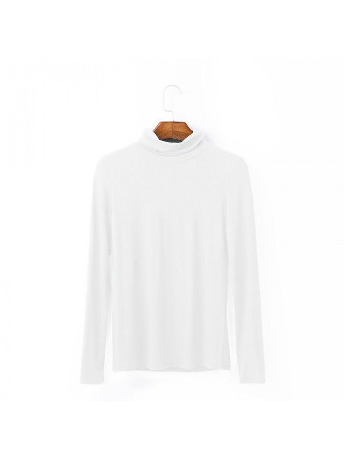 Women's autumn long sleeved T-shirt Women's solid color high neck modal base coat Women's autumn top 