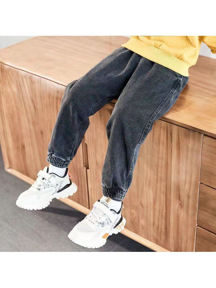 Boys' jeans autumn and winter plush children's leggings loose casual children's clothing 