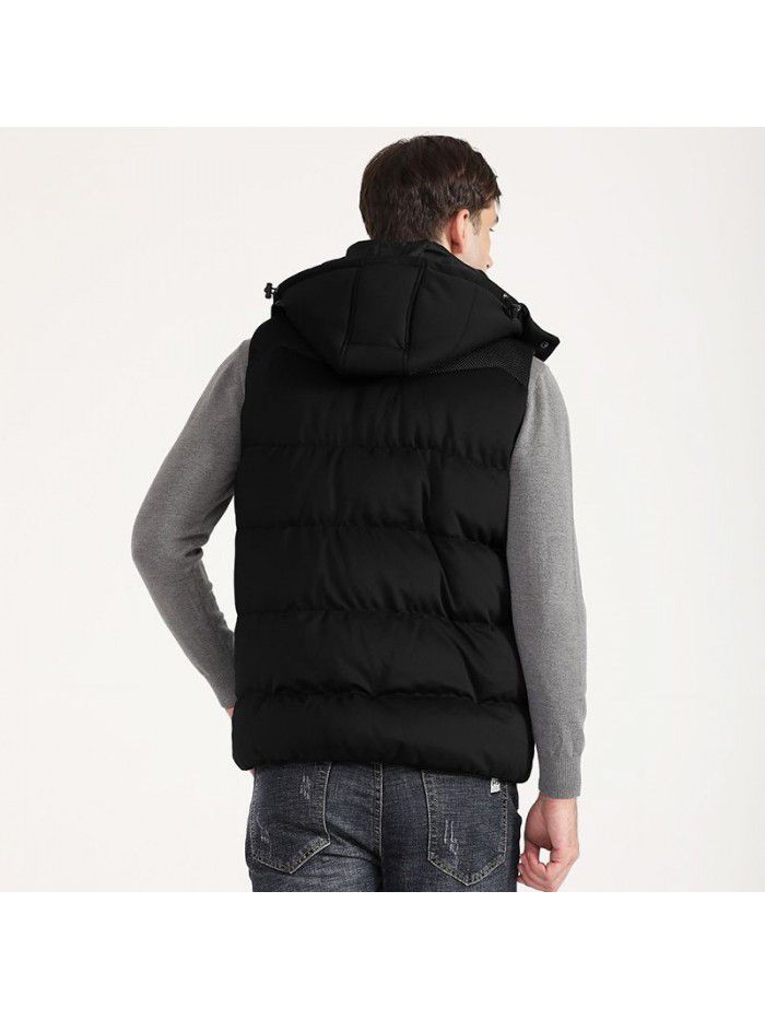 Thickened down cotton jacket, vest, hooded multi pocket vest, cross-border men's cotton camisole jacket