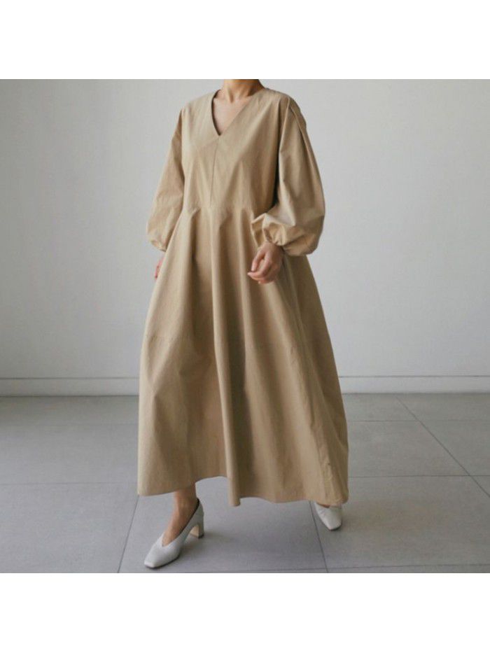 Loose oversized shirt skirt, knee length dress, casual student base shirt, lantern sleeve doll skirt 