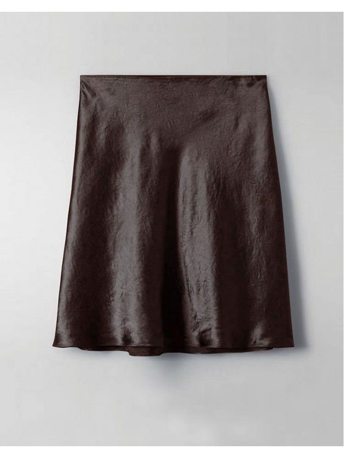 Xia Zhen Si Mulberry Silk High Waist Glossy Drop Short Skirt Half length Skirt