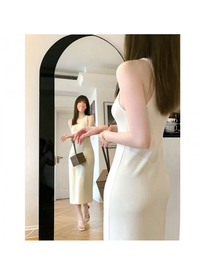 Summer New Fashion Women's Temperament Mid length Skirt Slim Fit Show Thin Bottom Knitted Tank Top Dress 