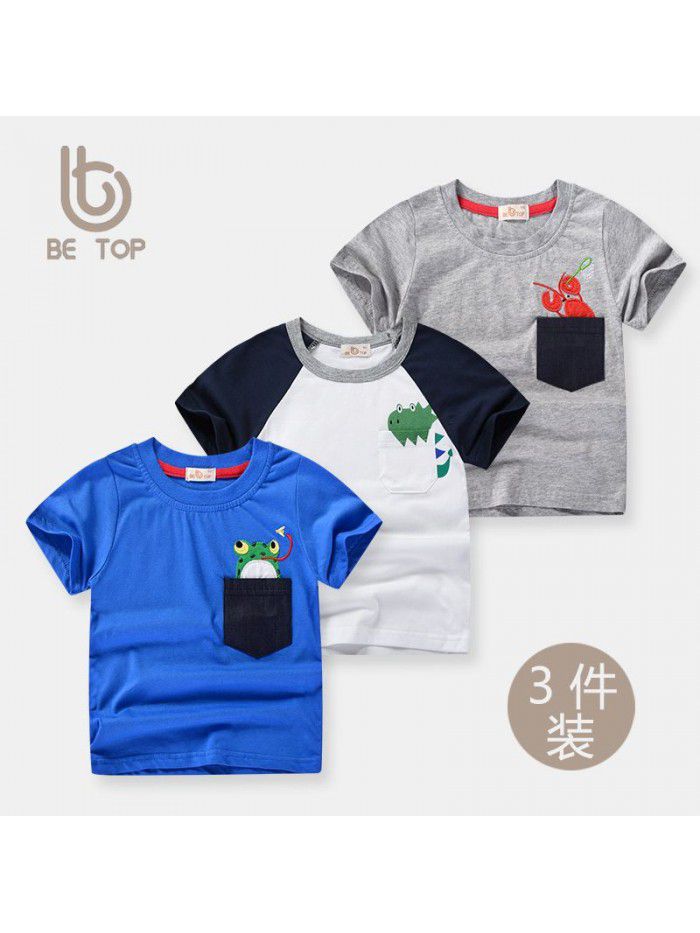Summer children's short sleeved T-shirt, boys' pure cotton three piece children's clothing, three piece combination set, girls' top 