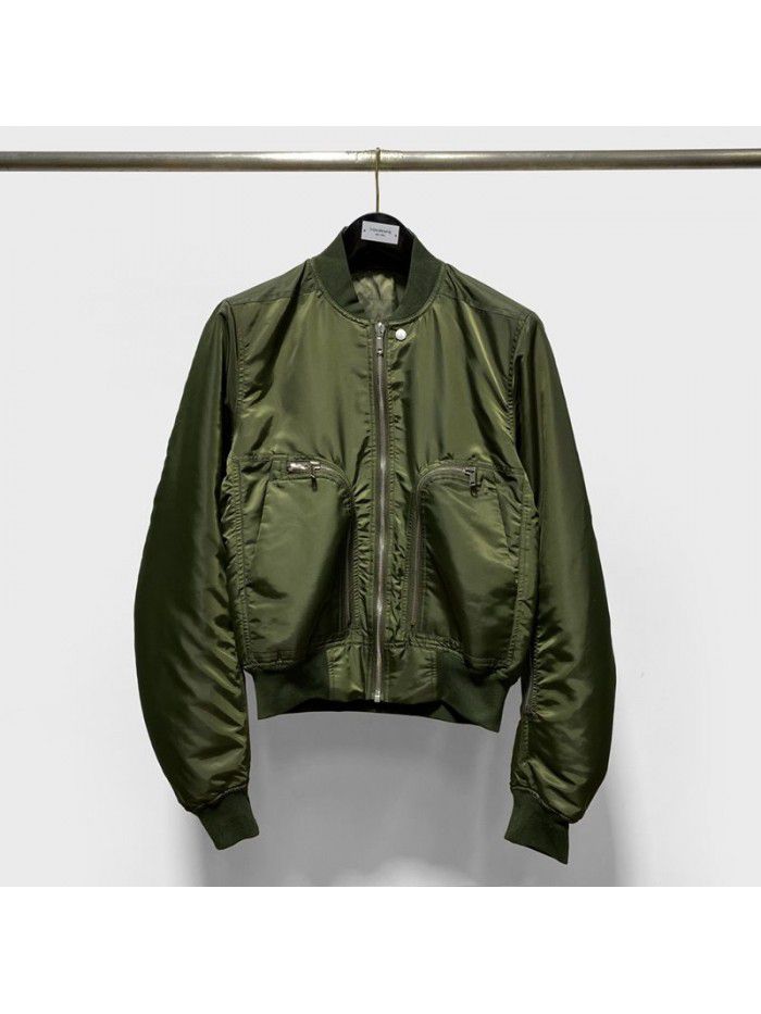 Green zippered large pocket men's flying jacket baseball jacket cotton jacket