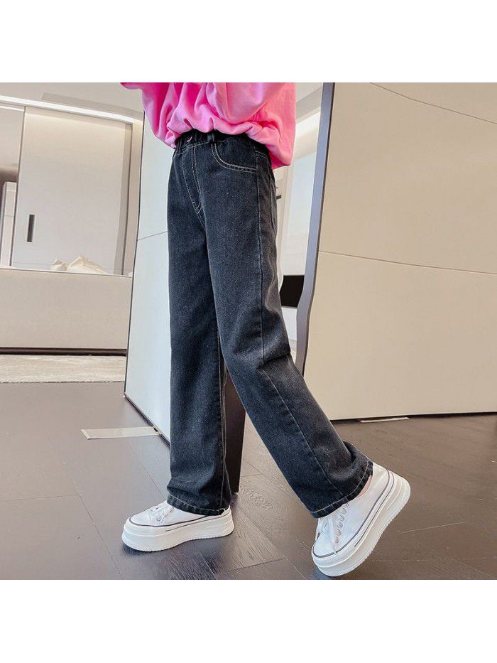 Girls' Denim Wide Leg Pants Spring and Autumn Outwear Fashionable New Medium and Large Children's Loose Pants Children's Pants 