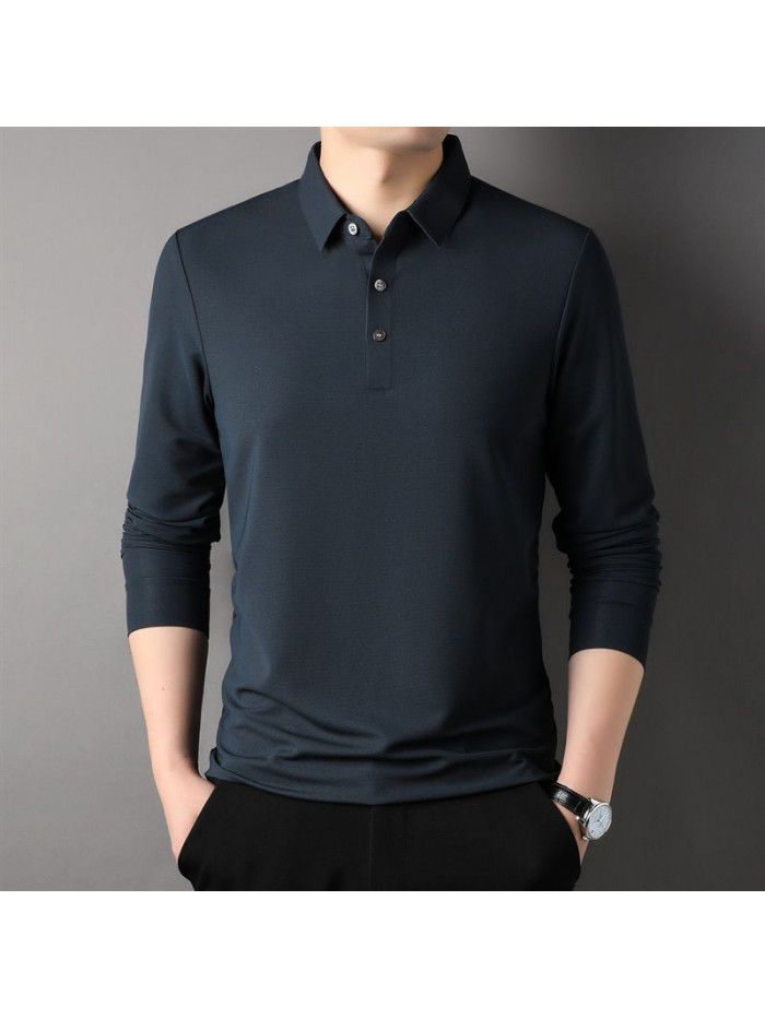New T-shirt Spring and Autumn Men's Polo Shirt Middle aged Polo Collar Long Sleeve Fashion Men's Top 