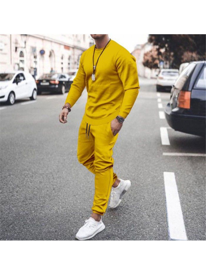 Long sleeved casual suit for men's solid color trend sports suit for men 
