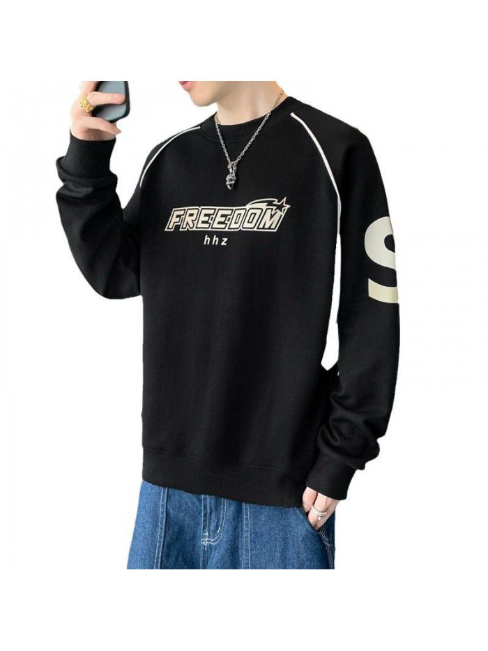 Long sleeved men's sweater, spring and autumn trendy brand, loose and versatile couple top, bottom shirt, man 