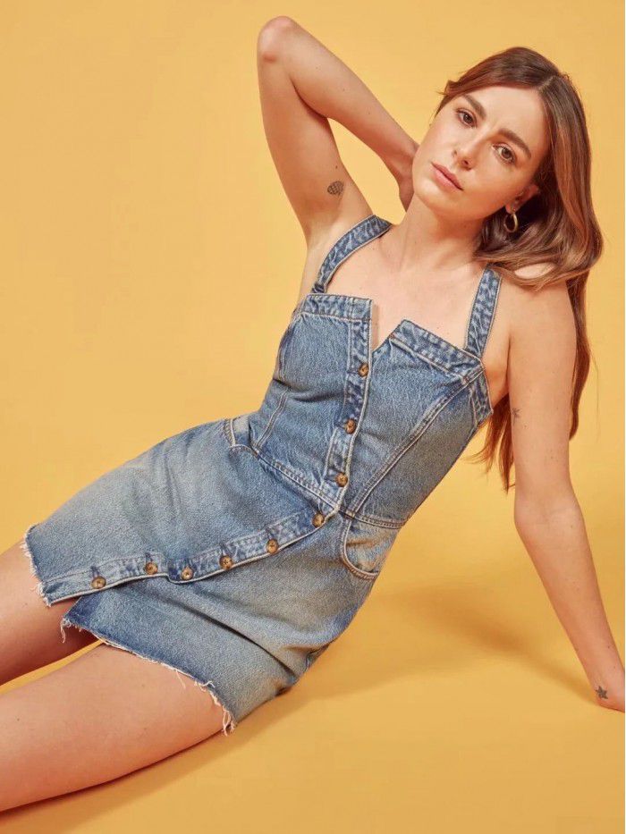 Spring/Summer Wrapped Chest Diagonal Button Denim Skirt Slim Fit Slim Slim Slim Slim Strap Dress Trendy Denim Skirt 