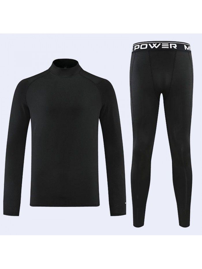 High neck long sleeved tight fitting suit for men's autumn quick drying sports fitness suit, spandex high elasticity running suit, basketball training suit 