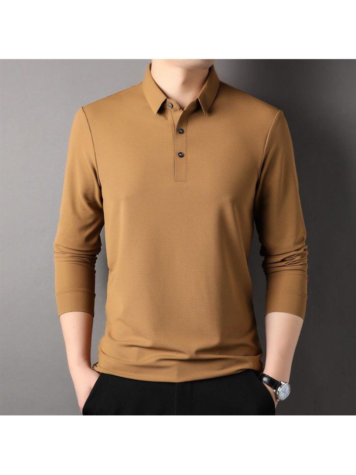 New T-shirt Spring and Autumn Men's Polo Shirt Middle aged Polo Collar Long Sleeve Fashion Men's Top 