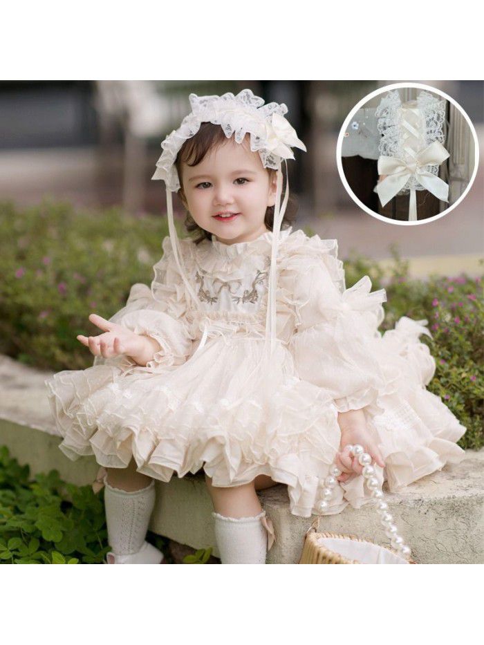 Princess dress children's dress lace fluffy yarn baby girl's first birthday dress 
