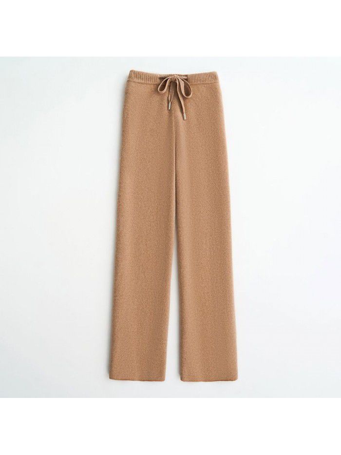 Women's knitted wide leg pants with high waist drop feeling flared pants and straight pants 
