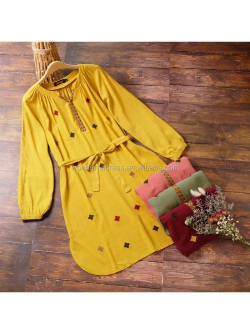 Retro Art Long sleeved Women's Dress Bohemian Smal...