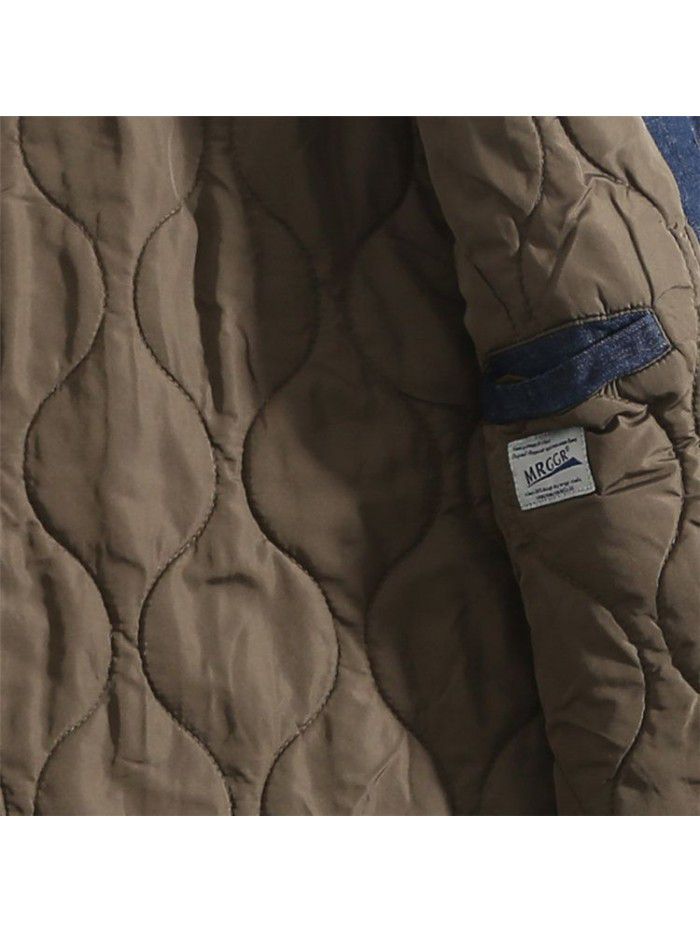 Winter cotton jacket, light workwear, Japanese retro denim jacket, layered casual cotton jacket, men's