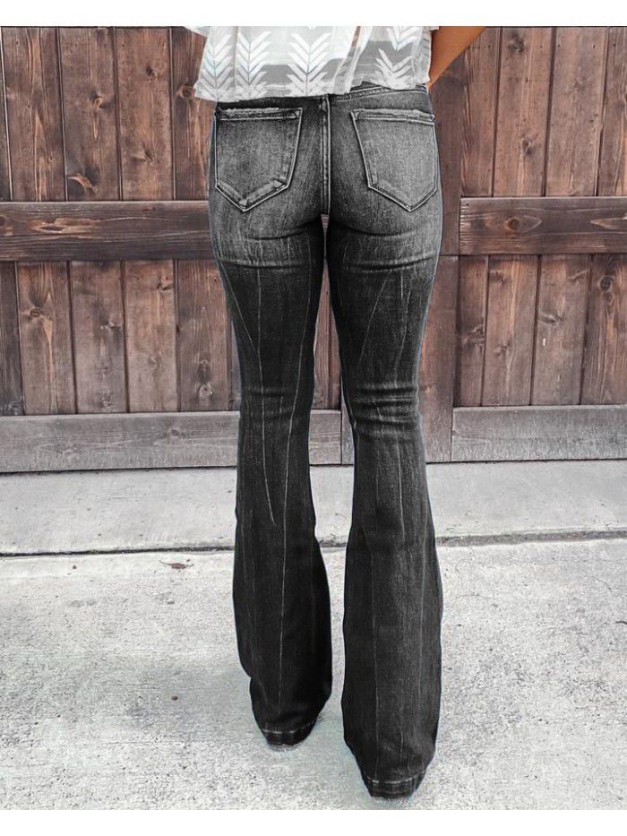 New Women's Casual Pants Show Thin Temperament Broken Hole Denim Wide Leg Women's Pants 
