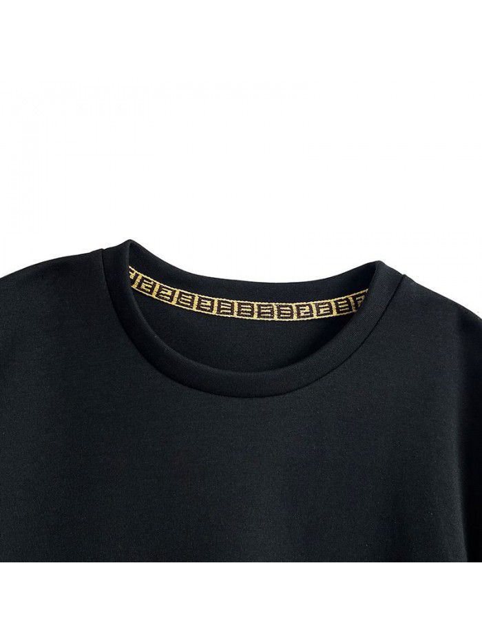 Black Dress Women's Summer High end Casual Loose Straight Round Neck Short Sleeve T-shirt Skirt 
