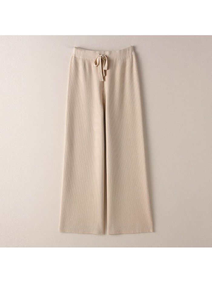 Thickened warm knitted wide leg trousers for women with high waist elastic drape straight leg trousers for small men's floor mops casual leggings 