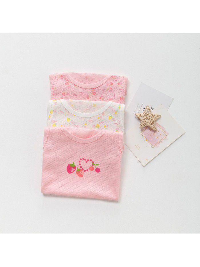 Summer breathable mesh cotton series T-shirt for boys and girls Short Sleeve T-shirt 3-piece set 