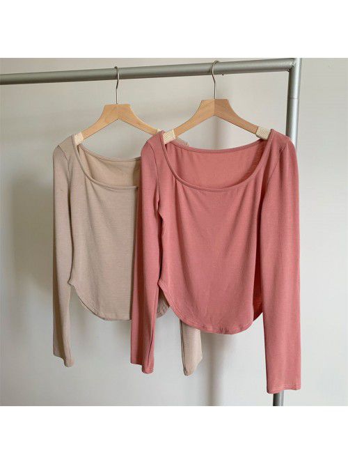Basic slim fit big round neck pure desire bottom T...