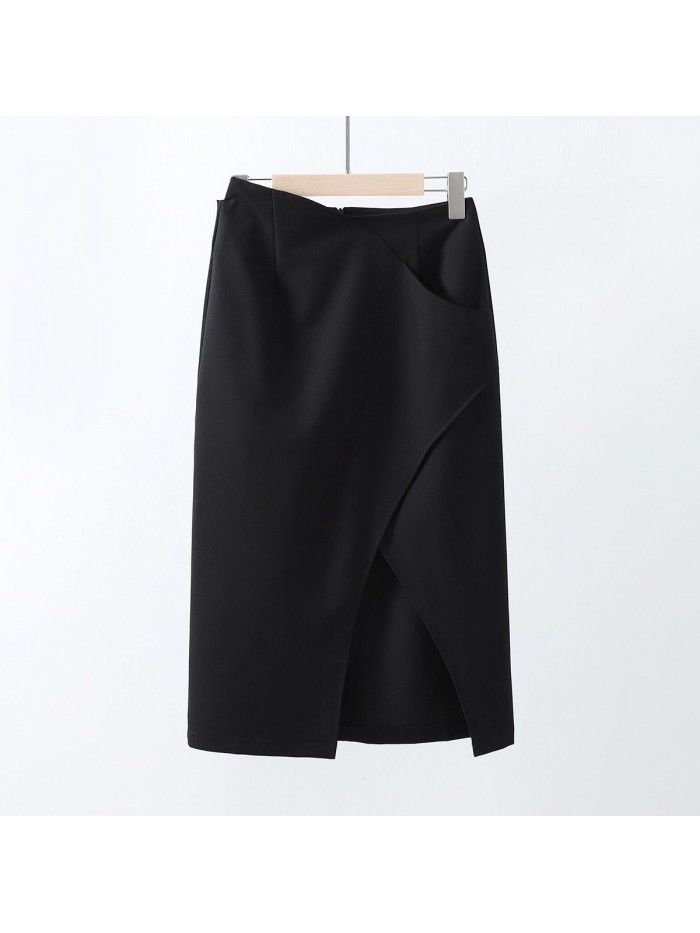 Spring New French High end Split Irregular niche Design Mid length Dress for Women 