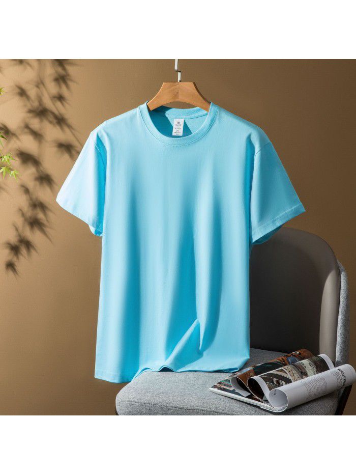 Thick Short Sleeve T-shirt for Men and Women Combed Pure Cotton Spring/Summer Solid Color Loose Half Sleeve Underlay Shirt 