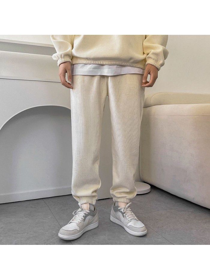 Trendy Sports Set Men's Autumn and Winter Loose Standing Neck Sweater Tie Feet Casual Pants Two Piece Set 