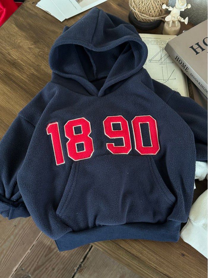 Autumn and winter plush children's hoodie casual and westernized Korean version sports long sleeved sweater paired with children's top 