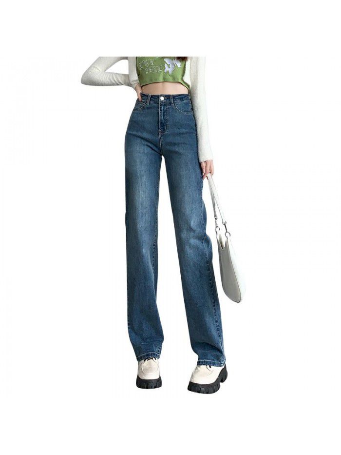 High Waist Retro Straight Leg Jeans Women's Loose Spring and Autumn New Slim Narrow Wide Leg Floor Dragging Pants Spring and Autumn 